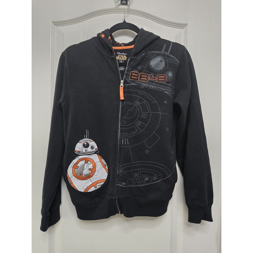 Disney Parks Star Wars BB-8 Hoodie Kids XL Black Orange Zip Up Rebel Alliance